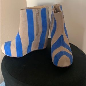 Jeffrey Campbell Blue and Tan Striped Suede Ankle Booties